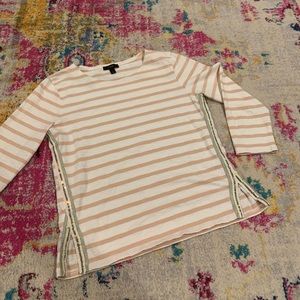 J. Crew striped 3/4 sleeve top with sparkly cut out